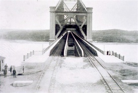 The early days of the Quebec Bridge with its two rail lines
