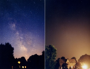 Suburb of Toronto, with (right) and without (left) light pollution
