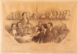 Les Membres du tribunal spécial mis en place le 4 septembre 1855 pour régler les litiges dus à l'abolition du régime seigneurial en 1854