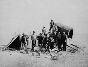 Métis camp on the prairie, Manitoba, around 1874