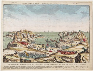 Vue Perspective de la Descente des Francois a L'Isle de Terre Neuve du Cote de Saint Jean a L'Occident (vers 1762)