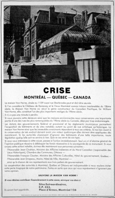 Ad published by the Society for the Preservation of Great Places in the news daily, Le Devoir, July 31st, 1973