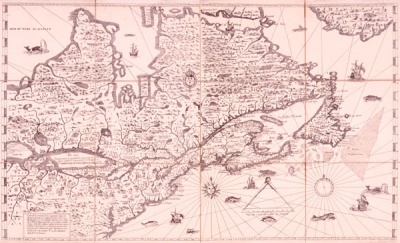 Carte de l'est du Canada faite par Samuel de Champlain © National Library of Canada
