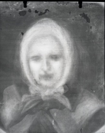 X-ray of the portrait of Marguerite Bourgeoys prior to restoration, 1963