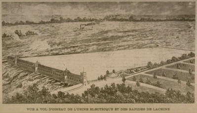 A bird’s eye view of the hydroelectric plant and the Lachine Rapids
