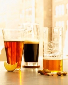Three types of beer: red, brown, and golden ale
