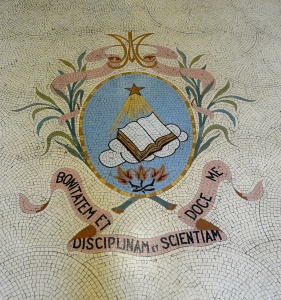Main entrance mosaic, with the CUSB coat of arms
