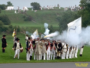 Reenactment of a battle on the Plains of Abraham