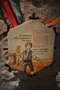 Close-up view of an information panel in a historical walk geared towards young audiences, part of an exhibition at the Tour de la Chaîne. 