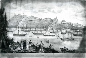 Québec  lors de l'arrivée du vaisseau de guerre Hastings transportant le comte de Durham, gouverneur général du Canada le 28 mai 1838