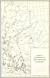 Map showing Métis population distribution in Manitoba, 1959
