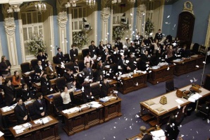 The Blue Room during a youth parliament simulation of writs of election being issued upon the dissolution of the legislature at the National Assembly of Quebec
