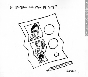 «Le prochain bulletin de vote», 1998. L'une des tâches du DGE est de s'assurer de la conformité du processus électoral, notamment des bulletins de vote... ce qui n'est évidemment pas le cas de cette version humoristique du bulletin, à la veille des élections de 1998