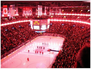 National anthem before a hockey game at the Bell Centre in Montréal, 2007