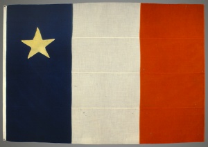 The first Acadian flag, unveiled at the Miscouche Convention in 1884