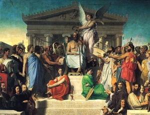 Toile du peintre français Jean Auguste Dominique Ingres, L'Apothéose d'Homère (1827), présentée à l'Exposition universelle de Paris en 1855