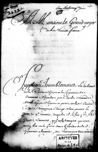 Requête présentée au grand voyer de la Nouvelle-France pour modifier le tracé du chemin du Roy, 1731