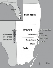 Carte montrant la localisation des noyaux québécois en Floride