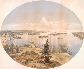 Une journée calme d'été dans les Mille Îles, fleuve Saint-Laurent, Canada, 1860