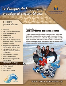 Poster for the Bachelor’s in Integrated Coastal Area Management Program at the Université de Moncton Shippagan campus, 2011