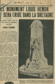 Proposition d'Alfred Laliberté pour le monument à Louis Hémon