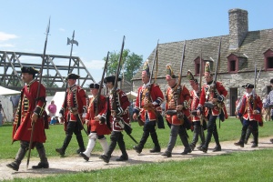 Reenactors commemorating the surrender of Fort de Chartres in 1765 to the 42nd Royal Highland Regiment.