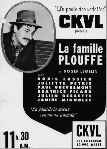 Encart annonçant l'émission radiophonique La famille Plouffe sur les ondes de CKVL