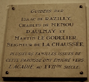 Plaque commémorative du départ vers l'Acadie de migrants guidés par Isaac de Razilly