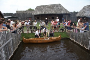 The arrival of a canoe at Sainte-Marie by way of the lock system 