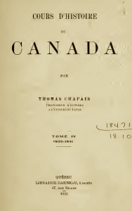Page frontispice de Cours d'histoire du Canada, vol. 4, par Thomas Chapais, édition de 1919 chez J.-P. Garneau à Québec